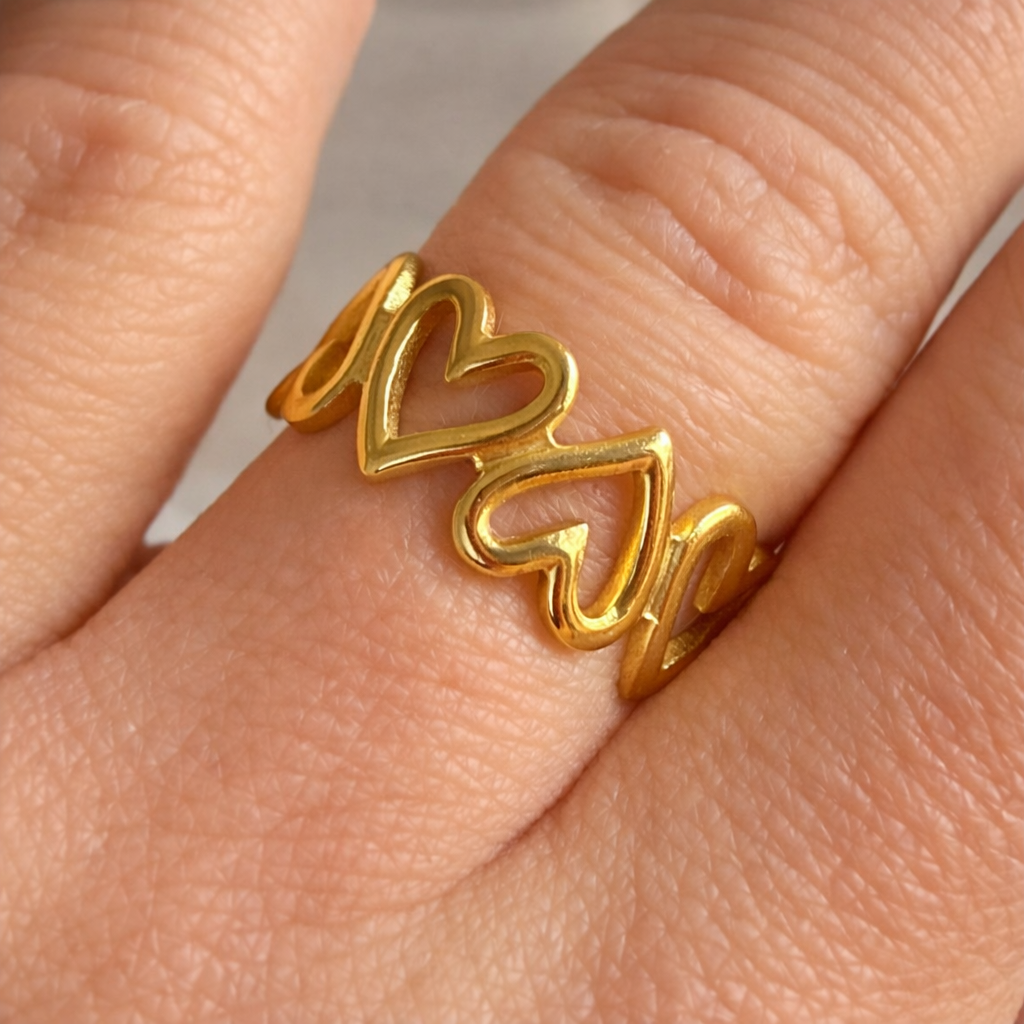 Bague Cœurs Entrelacés – Acier Inoxydable Doré