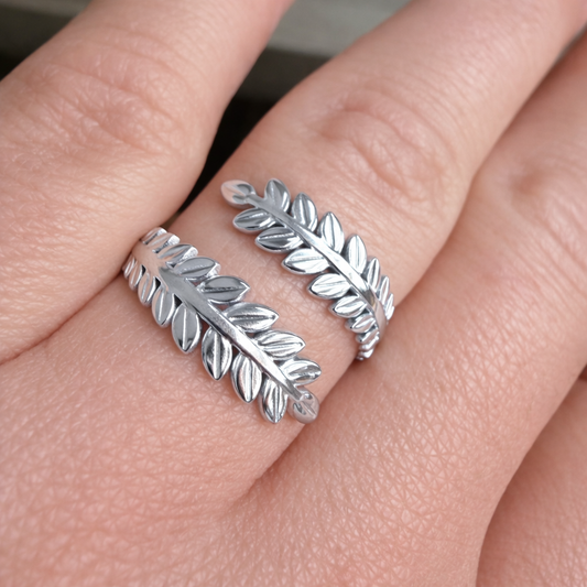 Bague Laurier Élégance – Acier Inoxydable