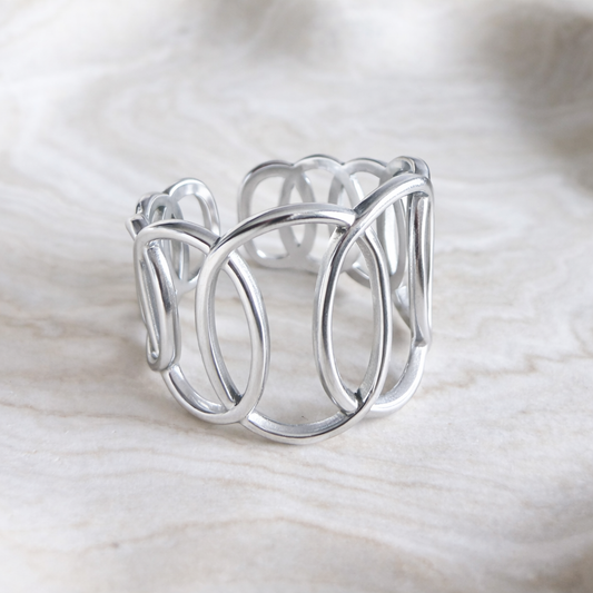 Bague Manchette Ovale – Acier Inoxydable Doré ou Argenté