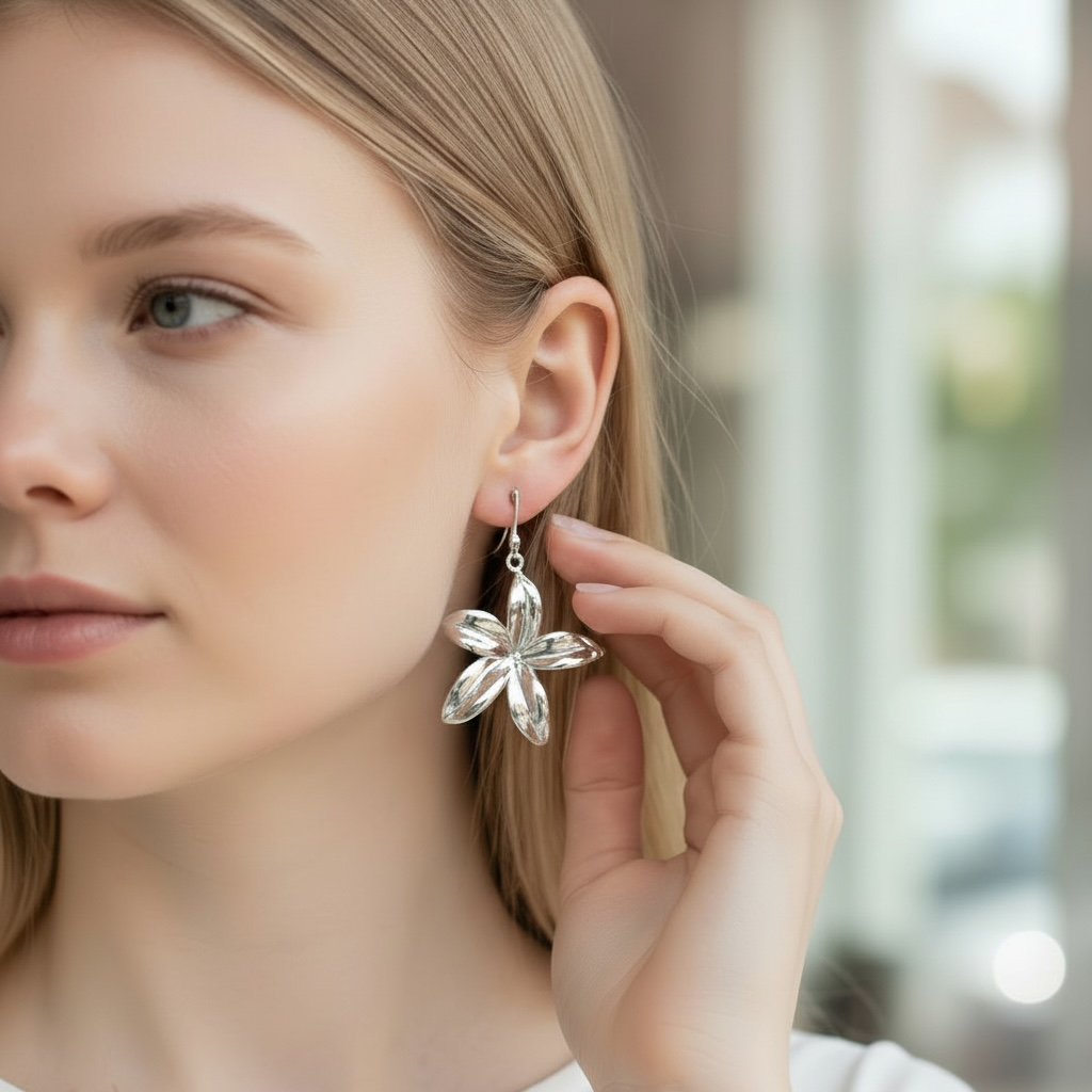 Boucles d’oreilles Fleur en acier inoxydable – Or ou Argent