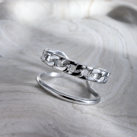 Bague Chaîne Nomade – Acier Inoxydable Or ou Argent