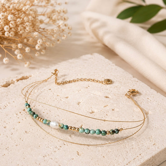 Bracelet Turquoise Africaine & Perle d’Eau Douce