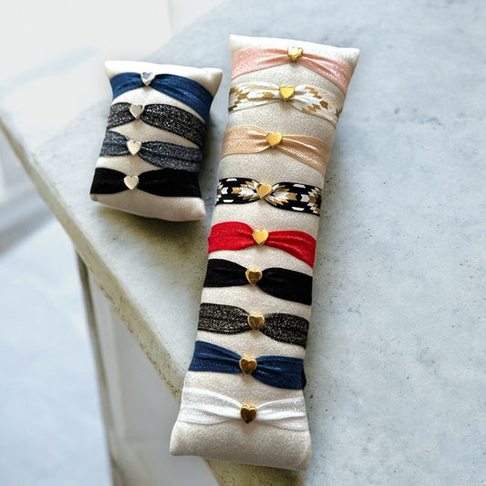 Bracelet Ruban Élastique – Cœur Doré ou Argenté