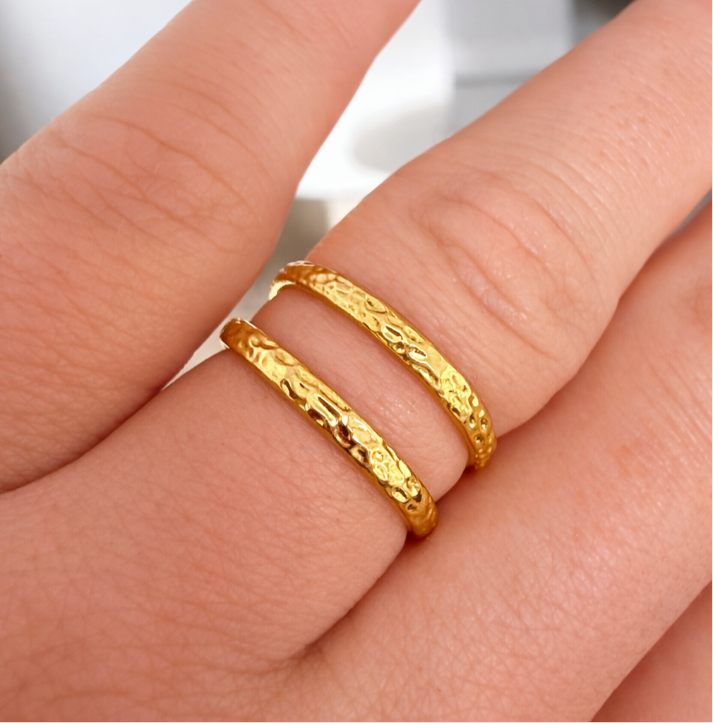 Bague Éclipse – Double anneau texturé en acier inoxydable