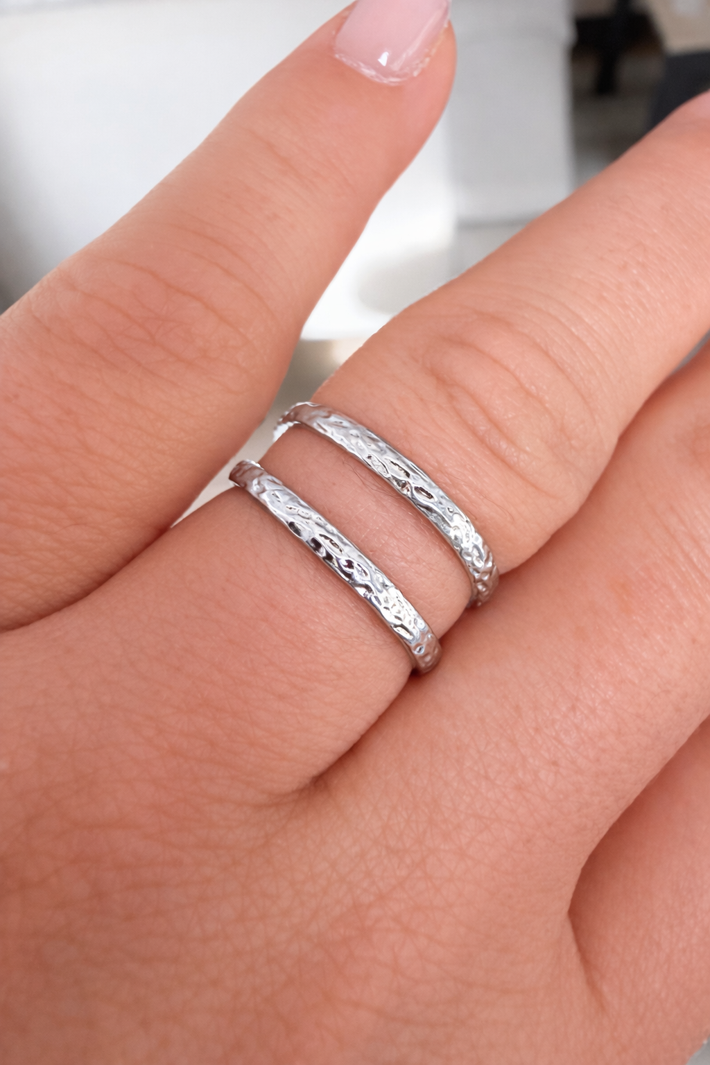 Bague Éclat Martelé – Acier Inoxydable