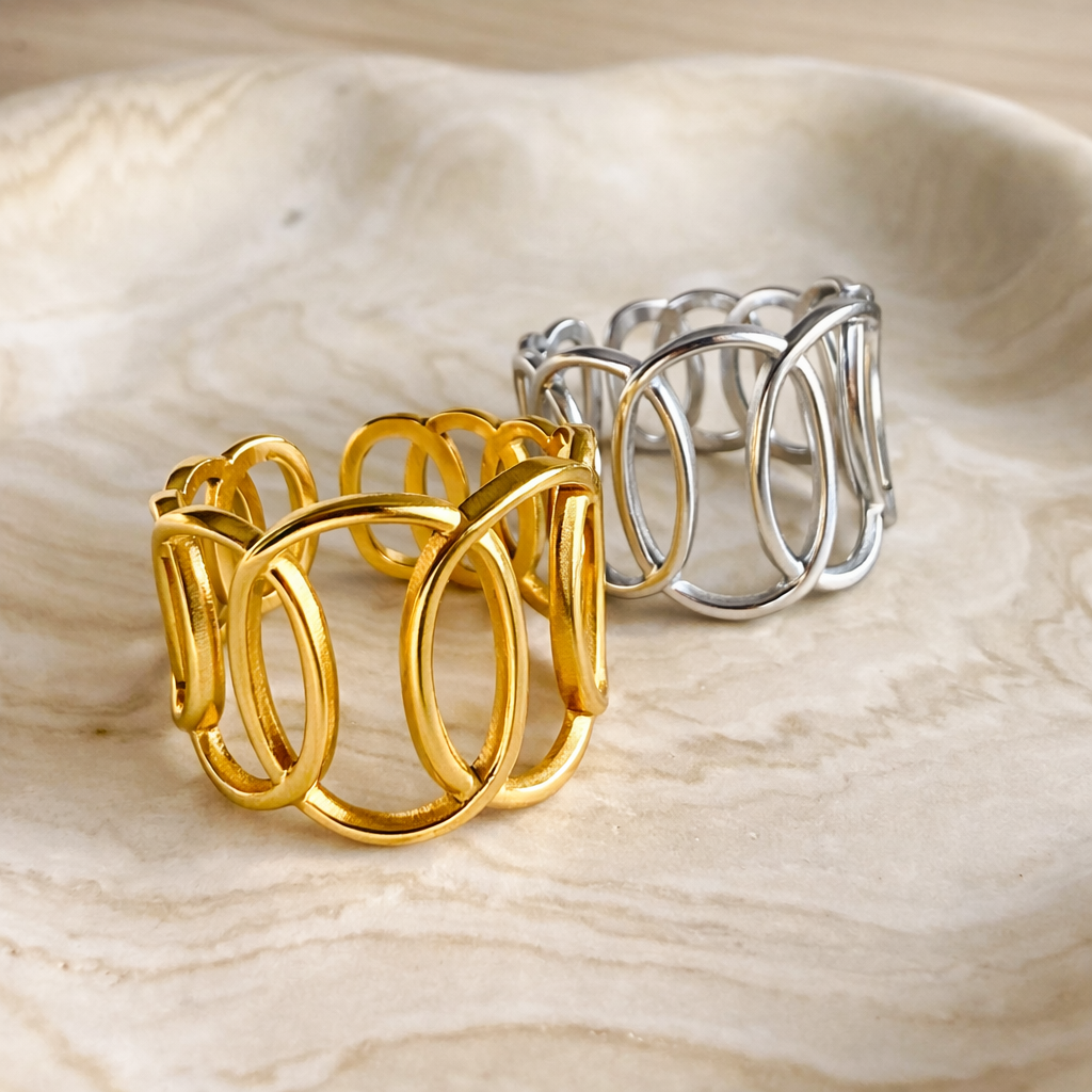 Bague Manchette Ovale – Acier Inoxydable Doré ou Argenté