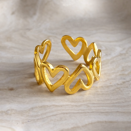 Bague Cœurs Entrelacés – Acier Inoxydable Doré