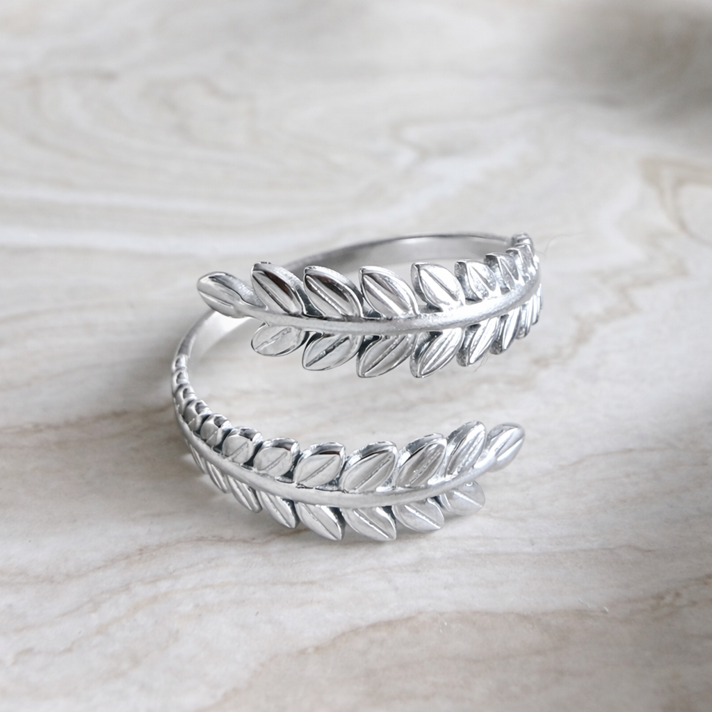 Bague Laurier Élégance – Acier Inoxydable