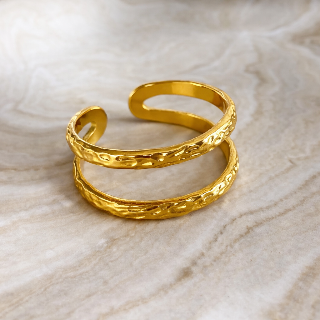 Bague Éclipse – Double anneau texturé en acier inoxydable