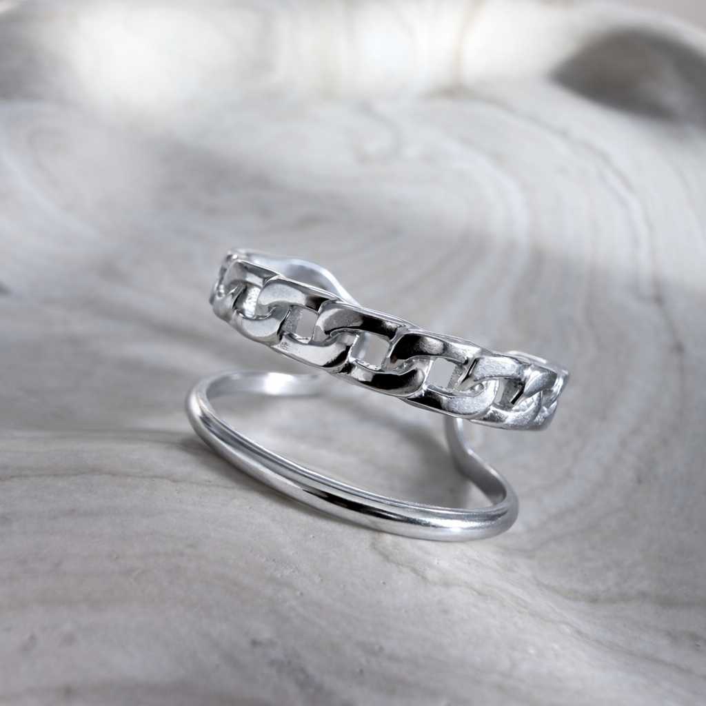 Bague Chaîne Nomade – Acier Inoxydable Or ou Argent