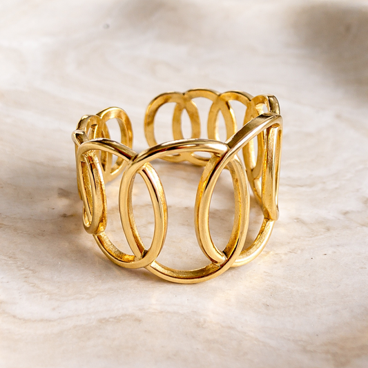 Bague Manchette Ovale – Acier Inoxydable Doré ou Argenté