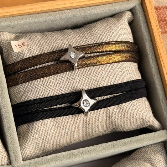 Bracelet Satiné Élastique – Pendentif Inox Cristal