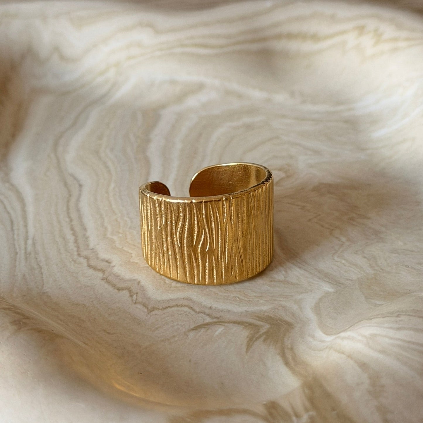 Bague Texture Bois – Acier Inox