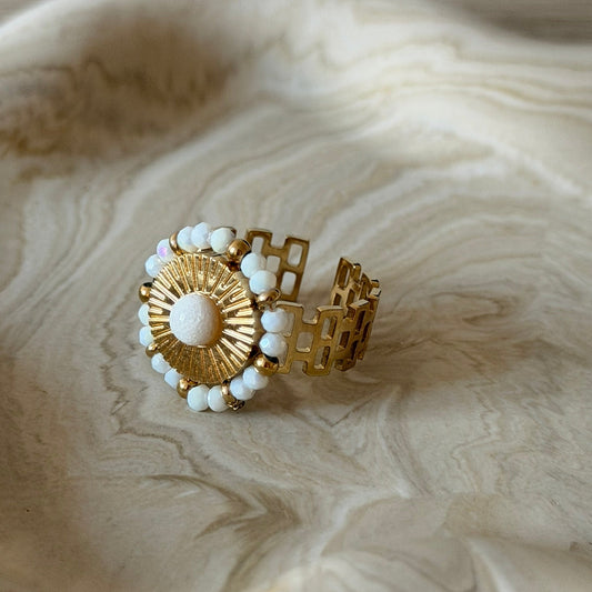 Bague Soleil Perlé – Acier Inox