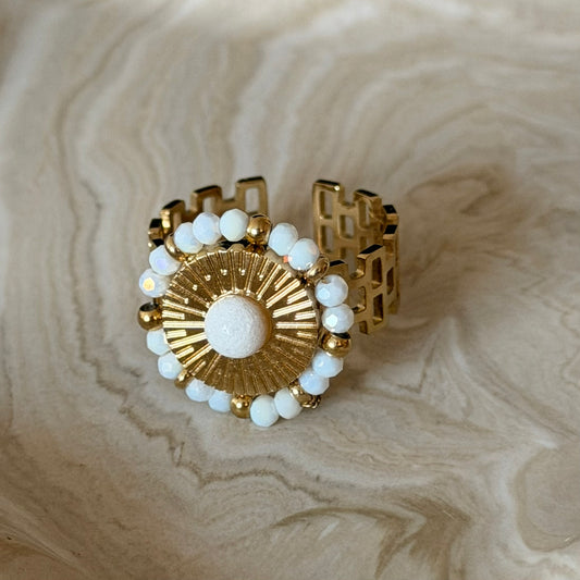 Bague Soleil Perlé – Acier Inox