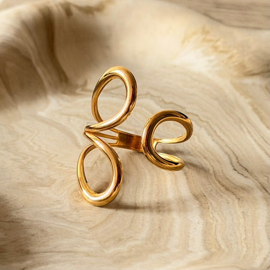 Bague fleur asymétrique - Acier Inox