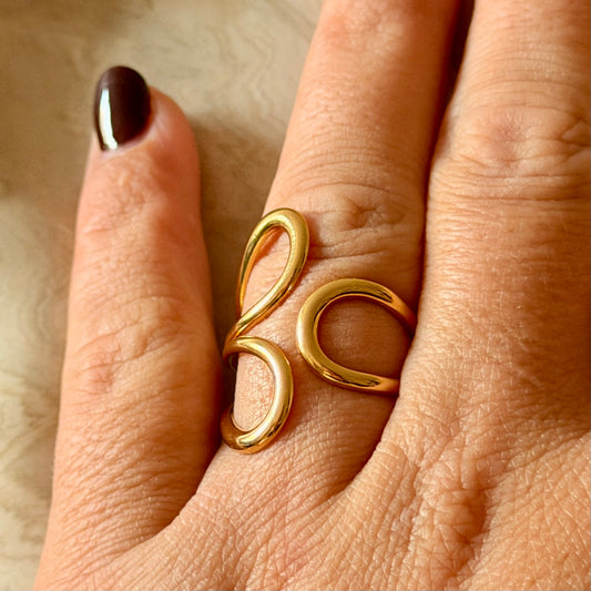 Bague fleur asymétrique - Acier Inox