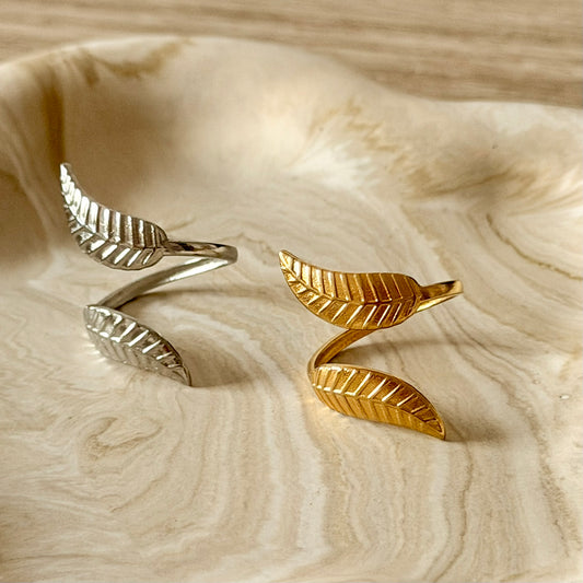 Bague feuille - Acier Inox