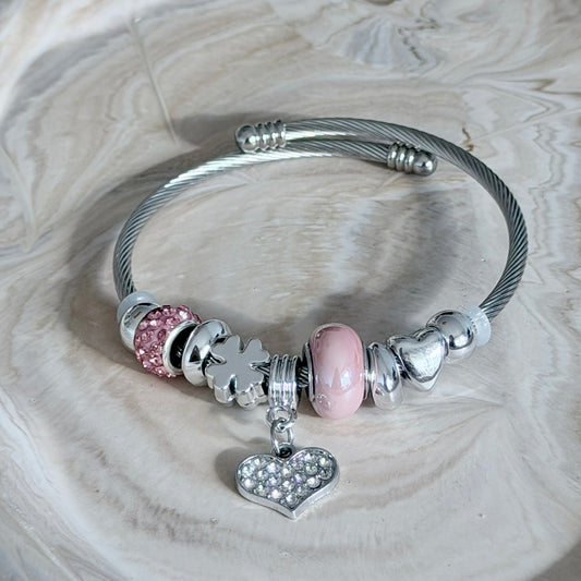 Bracelet Bohème Charms – Cœur & Trèfle Rose