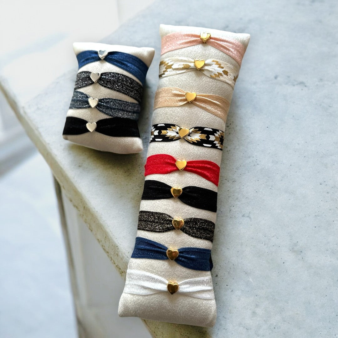 Bracelet Ruban Élastique – Cœur Doré ou Argenté